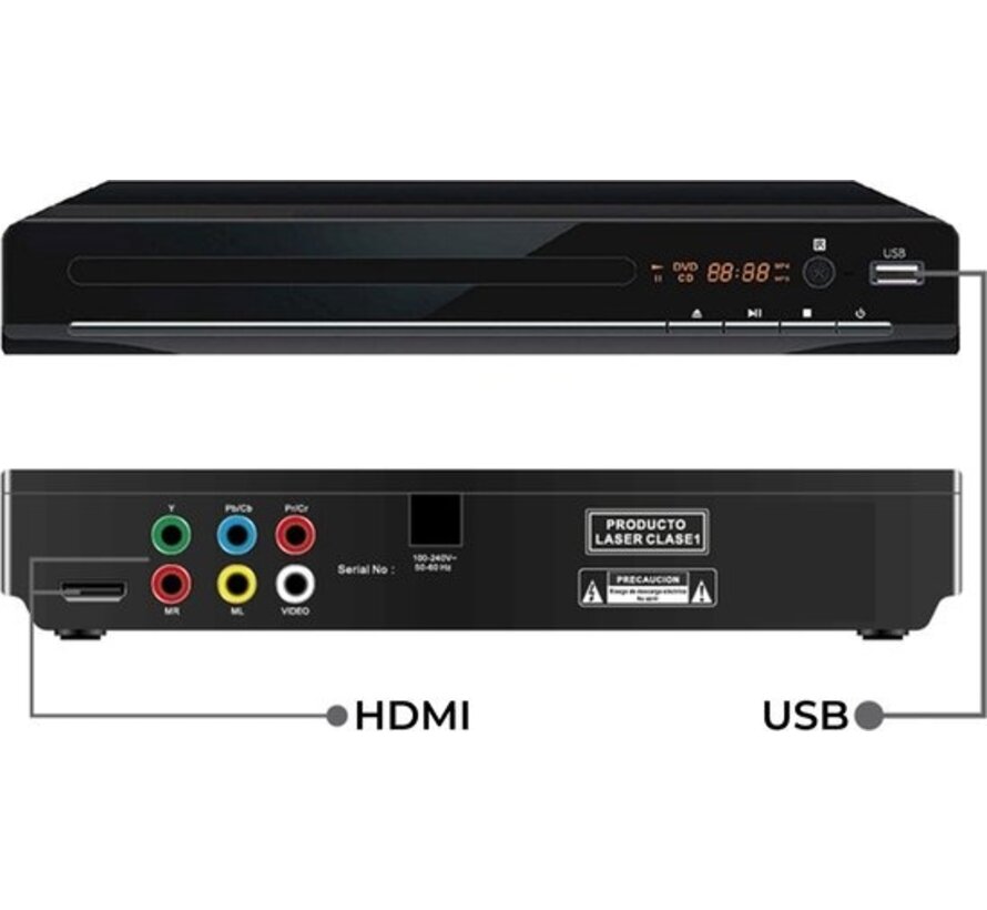 Lecteur DVD Denver avec HDMI - Supporte FULL HD - Lecteur CD - Décodeur Dolby Digital - Coax / Scart / USB - DVH7784