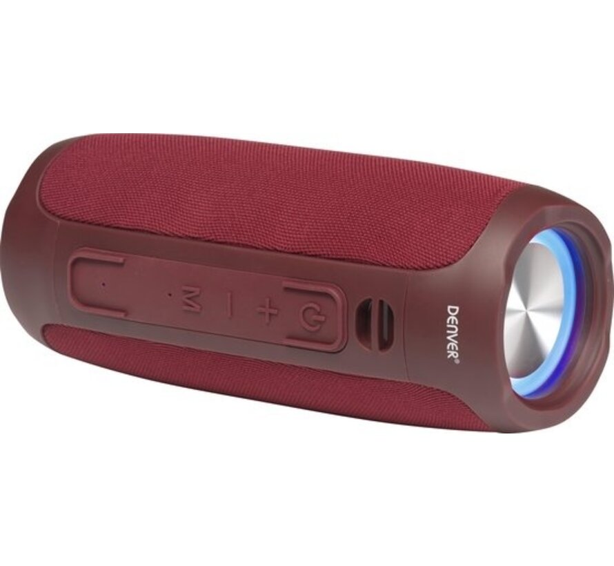 Denver Enceinte Bluetooth avec éclairage LED - Boîte à musique avec batterie rechargeable - TWS Pairing - AUX - BTV220 - Bordeaux Red