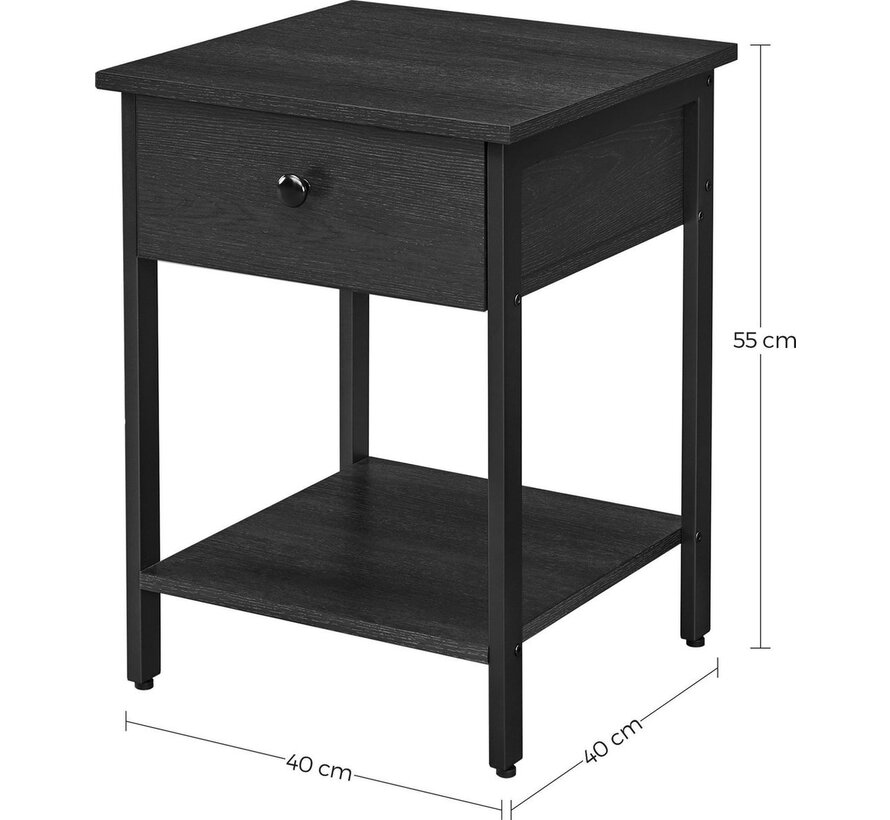 O'DADDY® Tables de chevet industrielles - table d'appoint - table de chevet avec tiroir - 40 x 40 x 55 cm - noir/gris foncé