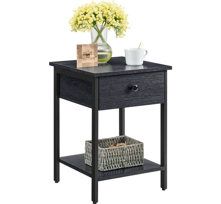 O'DADDY® Tables de chevet industrielles - table d'appoint - table de chevet avec tiroir - 40 x 40 x 55 cm - noir/gris foncé