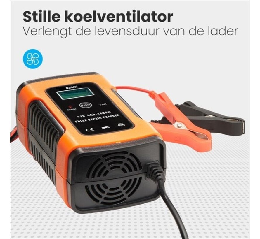 Auronic Chargeur de batterie - Chargeur de secours - pour voiture et moto - 12V - jusqu'à 100Ah - Orange