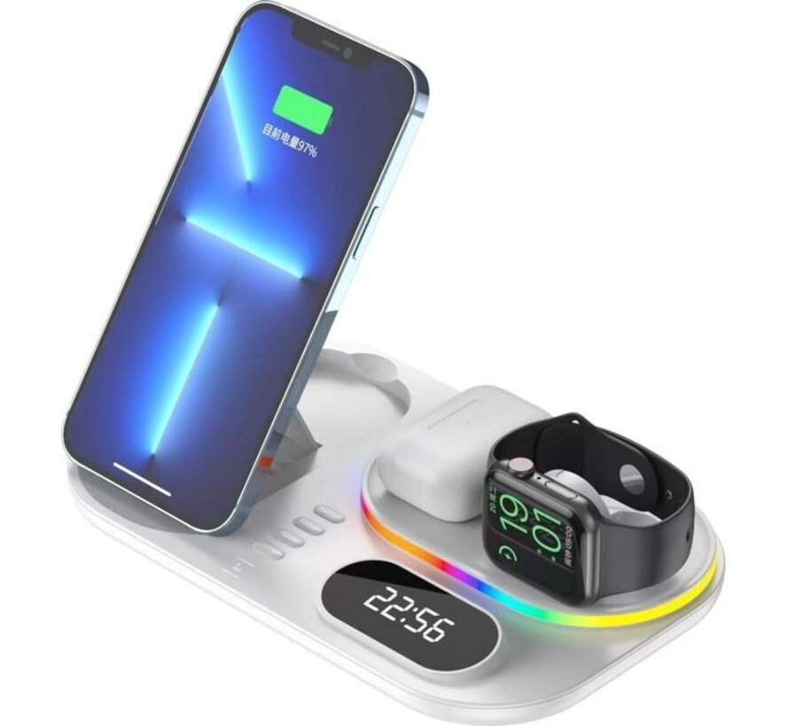 BAIKTECH - Chargeur sans fil avec horloge numérique noir - Station de charge 3 en 1 - Chargeur sans fil Qi adapté à l'Apple Watch, aux AirPods et à la station d'accueil de l'iPhone - LED