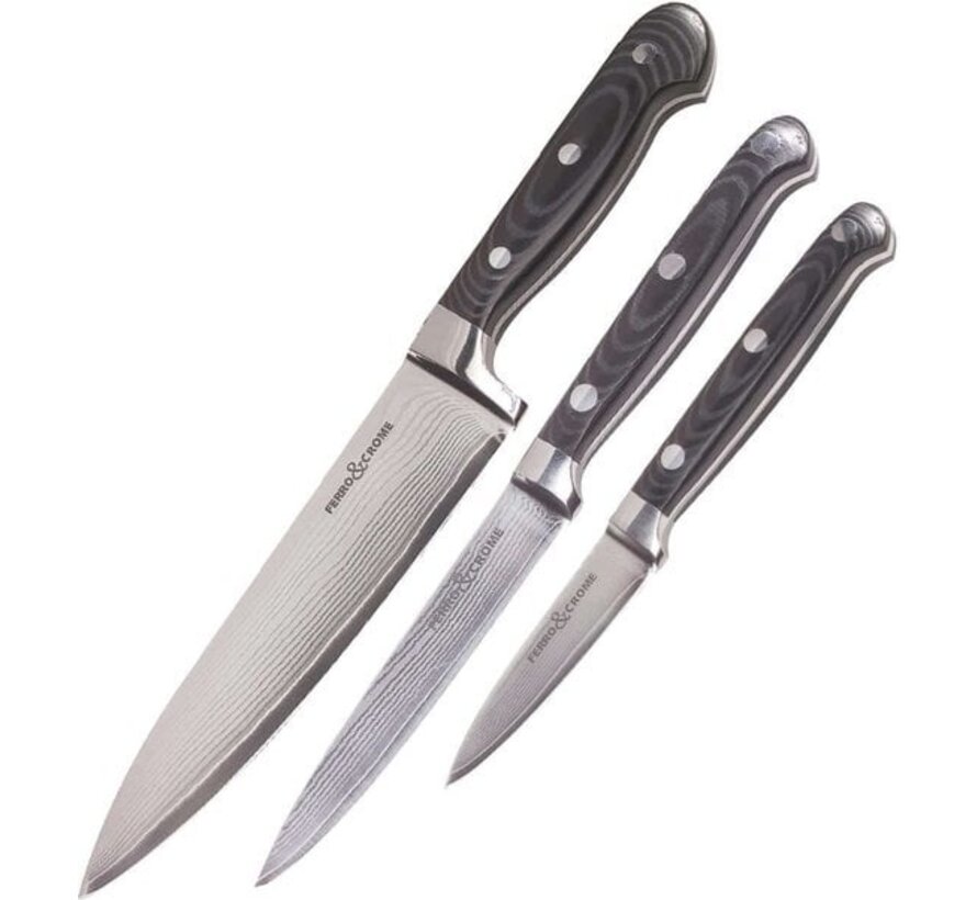 Set de couteaux en acier Damask, 3 pièces