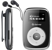 Denver Lecteur MP3 Denver avec écouteurs - 32 Go - mode aléatoire - enfants et adultes - clip de fixation - AUX - MicroSD - MPS316 - noir