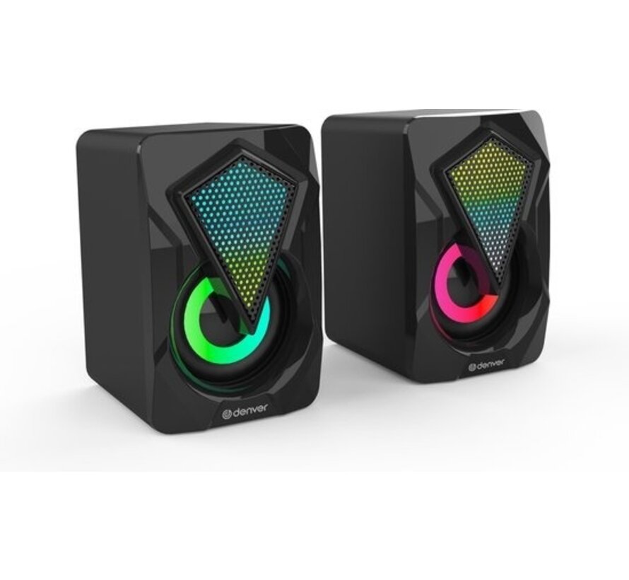 DENVER GAS-500 - Haut-parleurs pour PC - 2.0 stéréo - Haut-parleurs gaming - Fonction lumière RGB - Noir