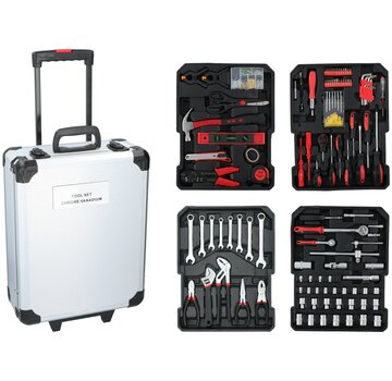 Kinzo Coffret d'outils à main Kinzo - 187 pièces - dans une valise à roulettes en aluminium - CRV