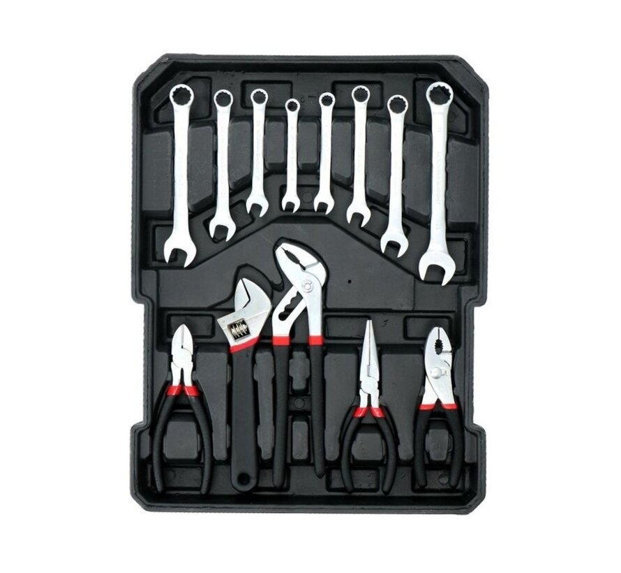 Coffret d'outils à main Kinzo - 187 pièces - dans une valise à roulettes en aluminium - CRV