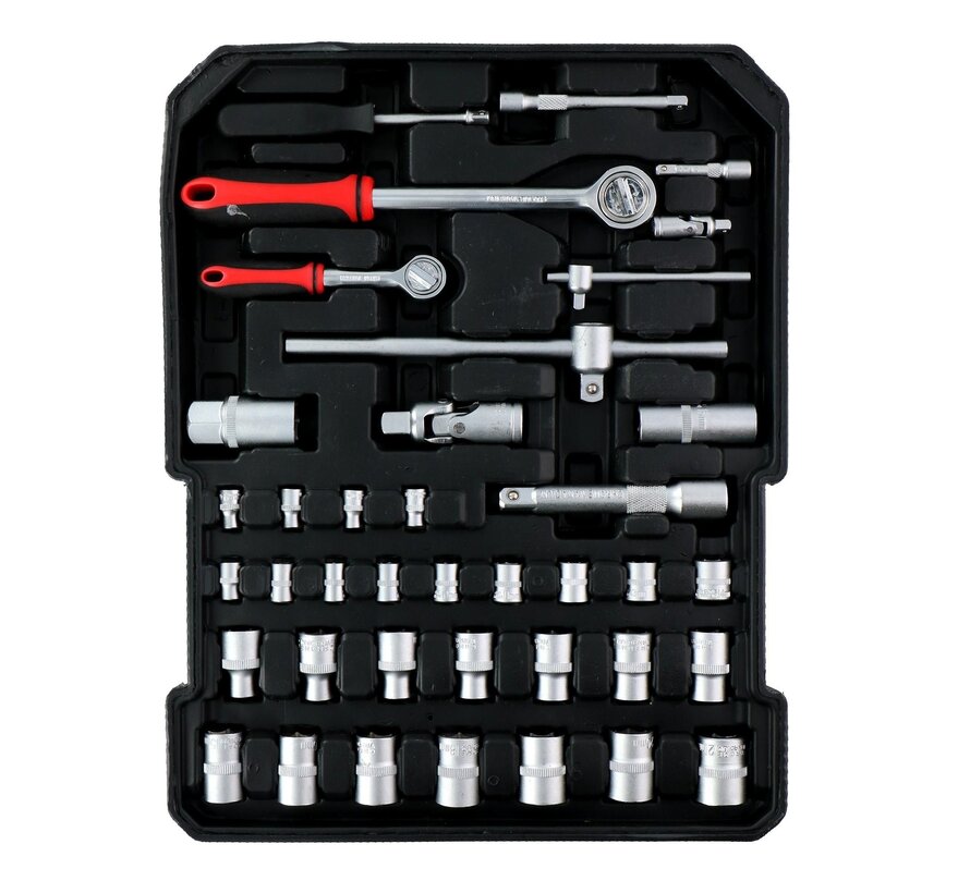 Coffret d'outils à main Kinzo - 187 pièces - dans une valise à roulettes en aluminium - CRV