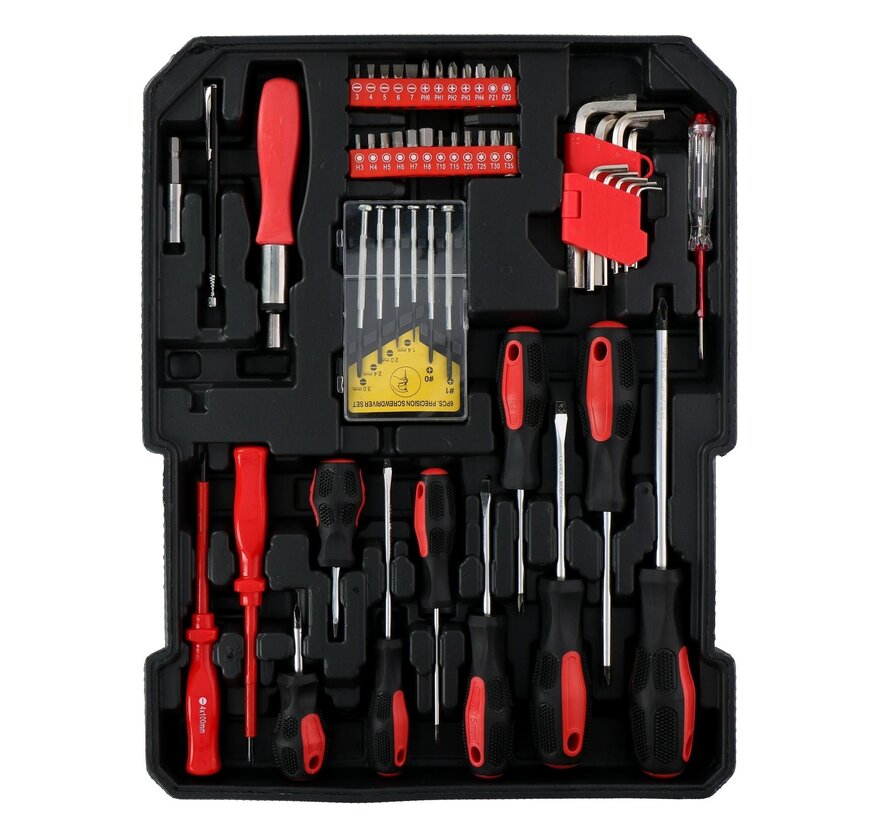 Coffret d'outils à main Kinzo - 187 pièces - dans une valise à roulettes en aluminium - CRV