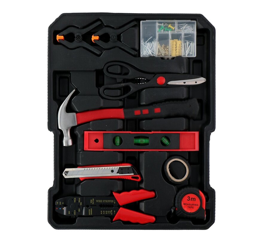 Coffret d'outils à main Kinzo - 187 pièces - dans une valise à roulettes en aluminium - CRV