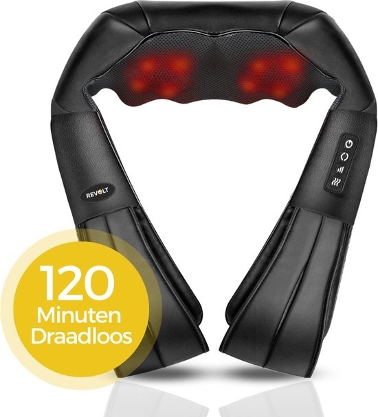 Coussin de massage Revolt - 120 minutes sans fil - Appareil de massage électrique pour le cou - Cou et épaules - Infrarouge