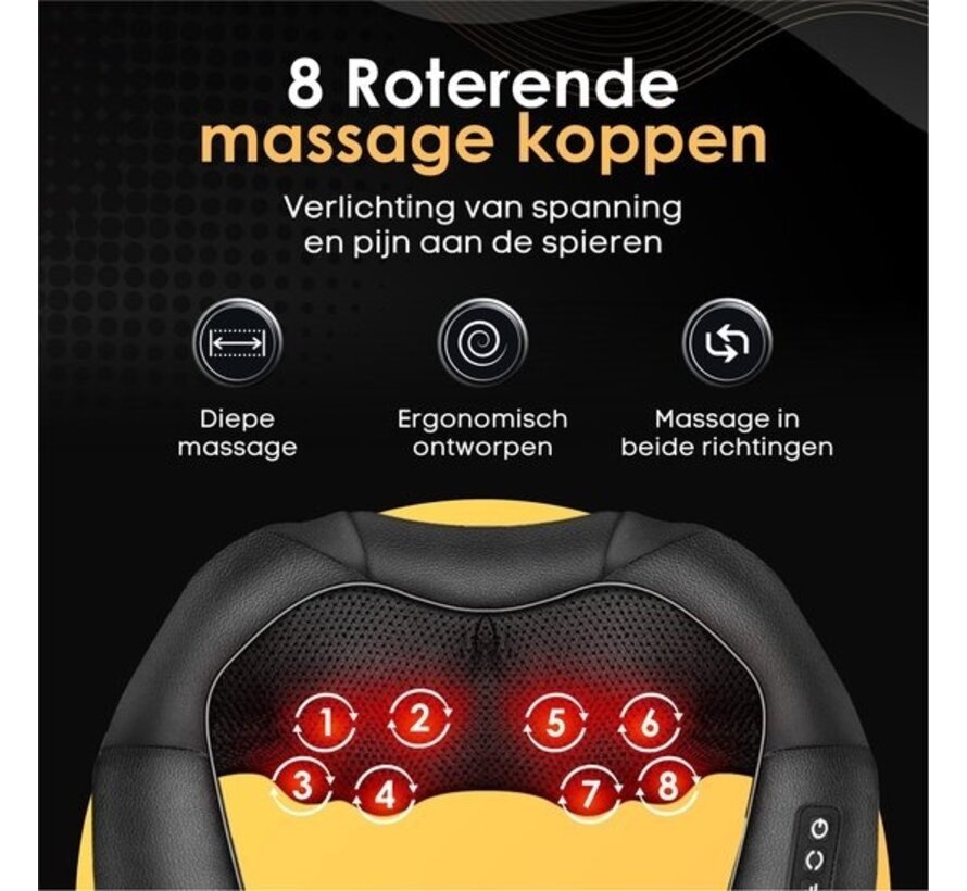 Coussin de massage Revolt - 120 minutes sans fil - Appareil de massage électrique pour le cou - Cou et épaules - Infrarouge