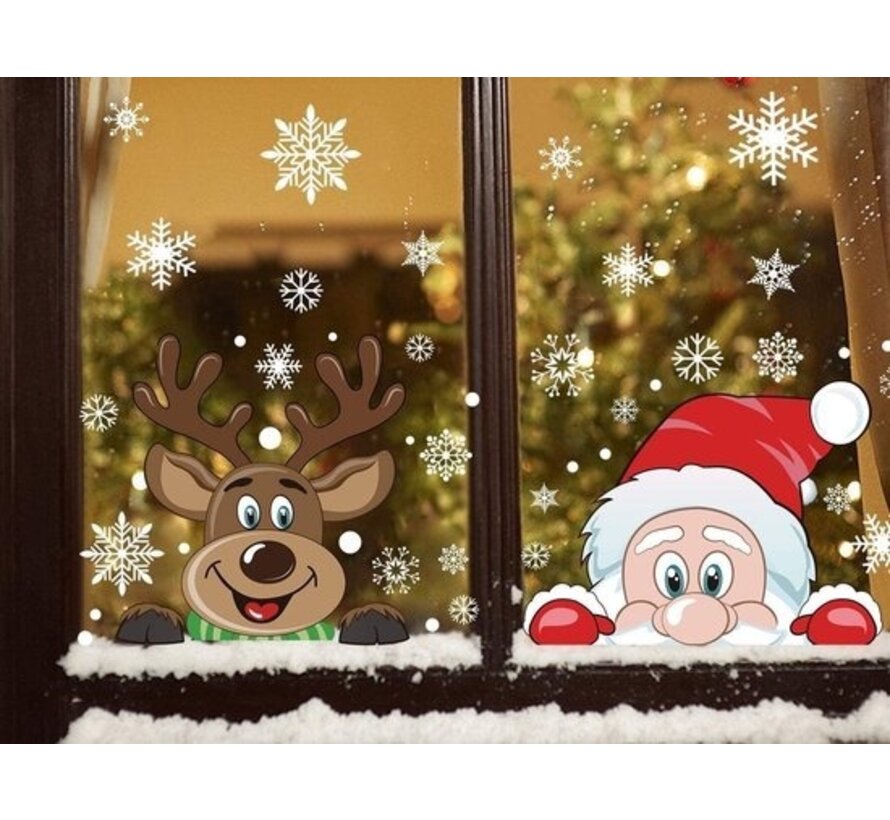 Giftmas - Décorations de fenêtre de Noël - Stickers de Noël - Stickers de fenêtre pour enfants - Décorations de Noël pour l'intérieur - Décorations de Noël - Père Noël - Renne - 50 pièces