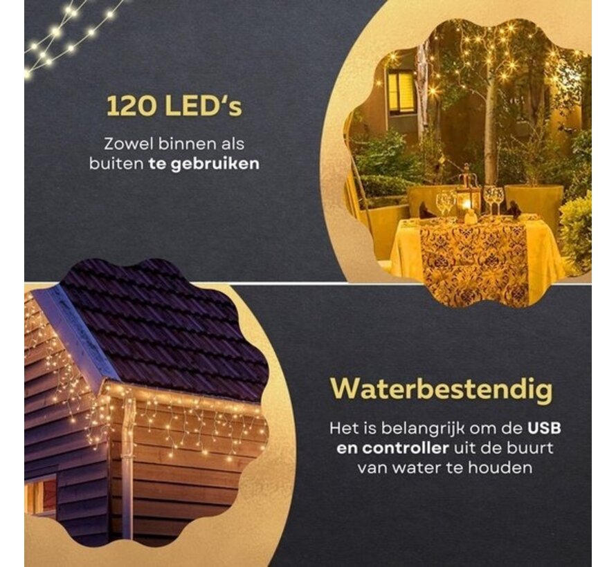 Giftmas Icicle Christmas Lights - Lumières de Noël d'extérieur - 120 LEDs - 4m - Reliable jusqu'à 12m - Pour l'intérieur et l'extérieur