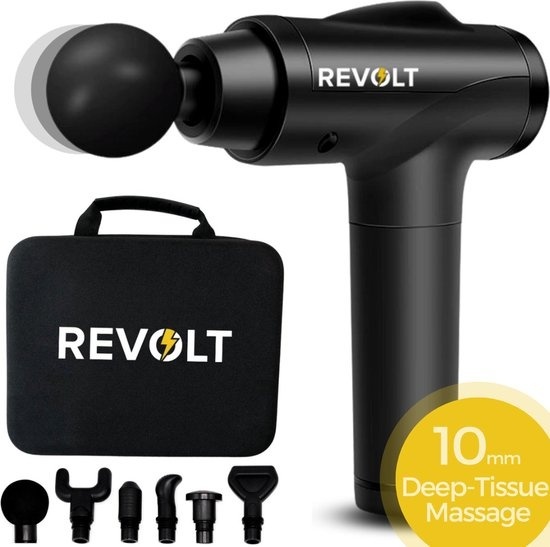 Revolt - Pistolet de massage - 30 vitesses différentes - 6 accessoires - étui de rangement de luxe - Tissu profond - Pour la récupération musculaire et les blessures - Amplitude élevée