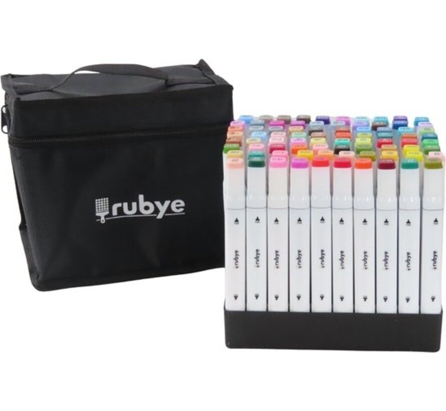 Marqueurs à double pointe Rubye® Markers - Twinmarkers - Marqueurs de couleur - Marqueurs pour adultes - Etui - 80 pièces