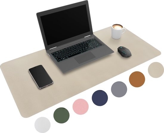WURK Professional Desk Pad Leatherette - Organisateur de bureau - Inclut un clip pour câble - Beige - 80x40