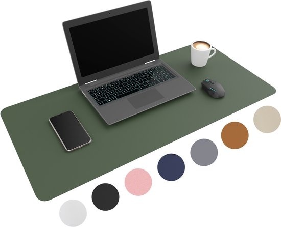 WURK Tapis de bureau professionnel en cuir synthétique - Organisateur de bureau - Accessoires de bureau - Tapis de souris XXL - Avec clip de câble - 90x45 - Vert