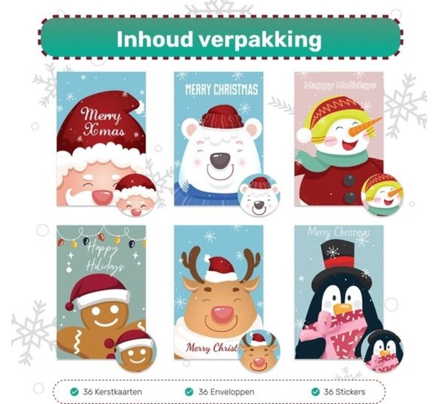 Giftmas Cartes de Noël - Cartes de vœux - 36 pièces - Avec enveloppes et autocollants - 10x15cm