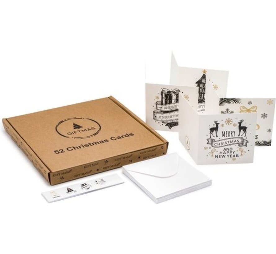 Giftmas Cartes de Noël - Cartes de vœux - 52 pièces - Avec enveloppes et autocollants - 10x10cm