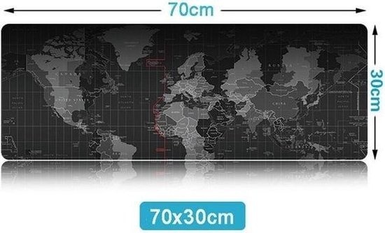 Tapis de bureau professionnel avec carte du monde | Tapis de souris XXL | Tapis de jeu | Tapis de bureau | Antidérapant | Noir - 70x30