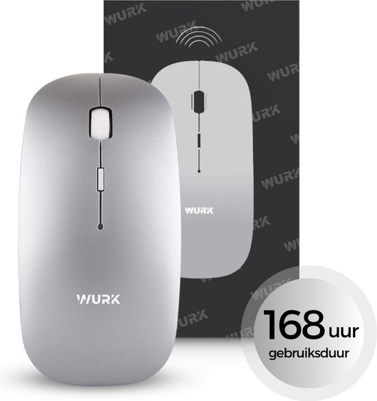 Souris sans fil Wurk – Rechargeable – Bluetooth 4.0 – 2,4 GHz – USB – Sans fil – Souris d'ordinateur – Ordinateur portable – PC – Argent