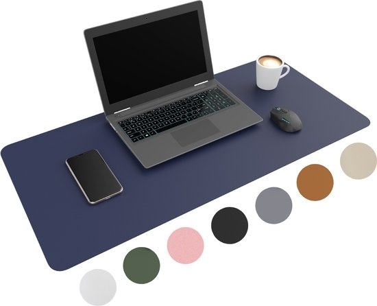 WURK Tapis de bureau professionnel en cuir synthétique - Organisateur de bureau - Accessoires de bureau - Tapis de souris XXL- Inclut un clip de câble - 80x40 - Bleu