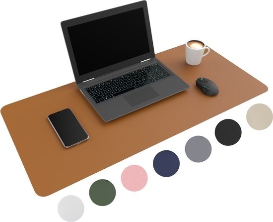 WURK Tapis de bureau professionnel en cuir synthétique - Organisateur de bureau - Accessoires de bureau - Tapis de souris XXL - Inclut un clip pour câble - 90x45 - Marron