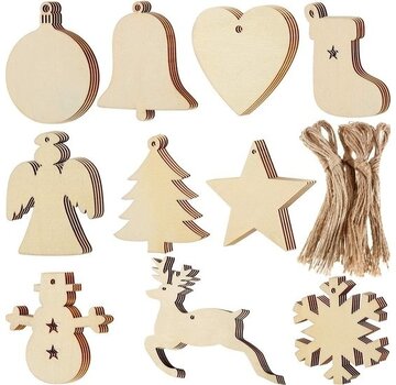 Giftmas Giftmas Boules de Noël en bois - Décorations de Noël pour l'intérieur - Boule de Noël en bois - Noël - 10 Formes - ?7.5cm - 50 Pièces