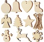 Giftmas Boules de Noël en bois - Décorations de Noël pour l'intérieur - Boule de Noël en bois - Noël - 10 Formes - ⌀7.5cm - 50 Pièces