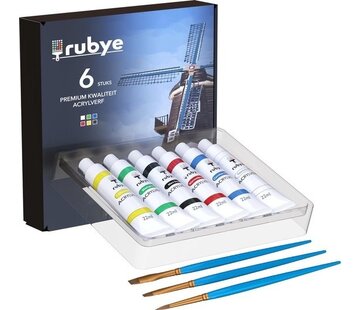 Rubye® Rubye® Acrylic Painting - Peinture - Pinceaux - Hobby and Creative - Painting by Number - 22ML Tubes - 6 Couleurs