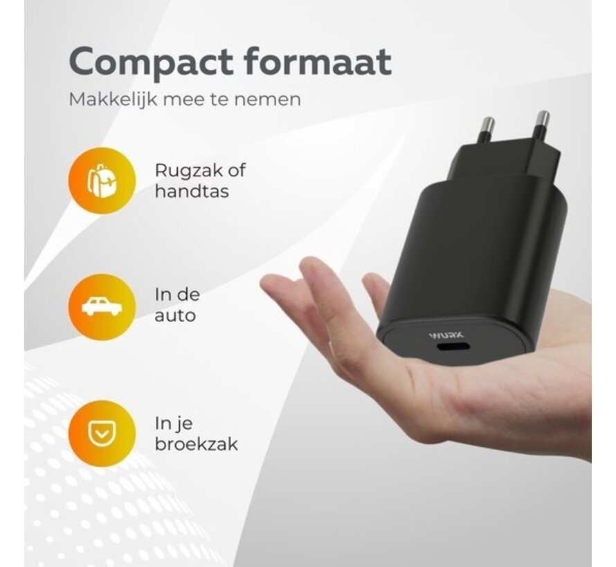 Adaptateur USB-C - Wurk - Chargeur rapide - Chargeur iPhone - Chargeur Samsung - Adaptateur 25W