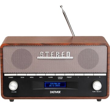 Denver Denver DAB Radio - Retro Radio XL - DAB+/ FM Radio - Bluetooth - Dimmable - 100W - Batteries & secteur - DAB36 - Bois