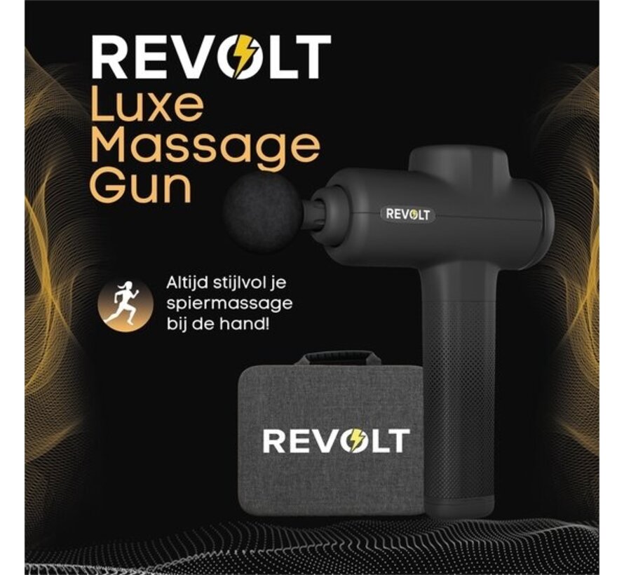 Revolt® Luxury Massage Gun - Extra Strong - Pour la récupération musculaire et les blessures - High Amplitude - 6 vitesses différentes - 6 accessoires - Luxury Storage Case