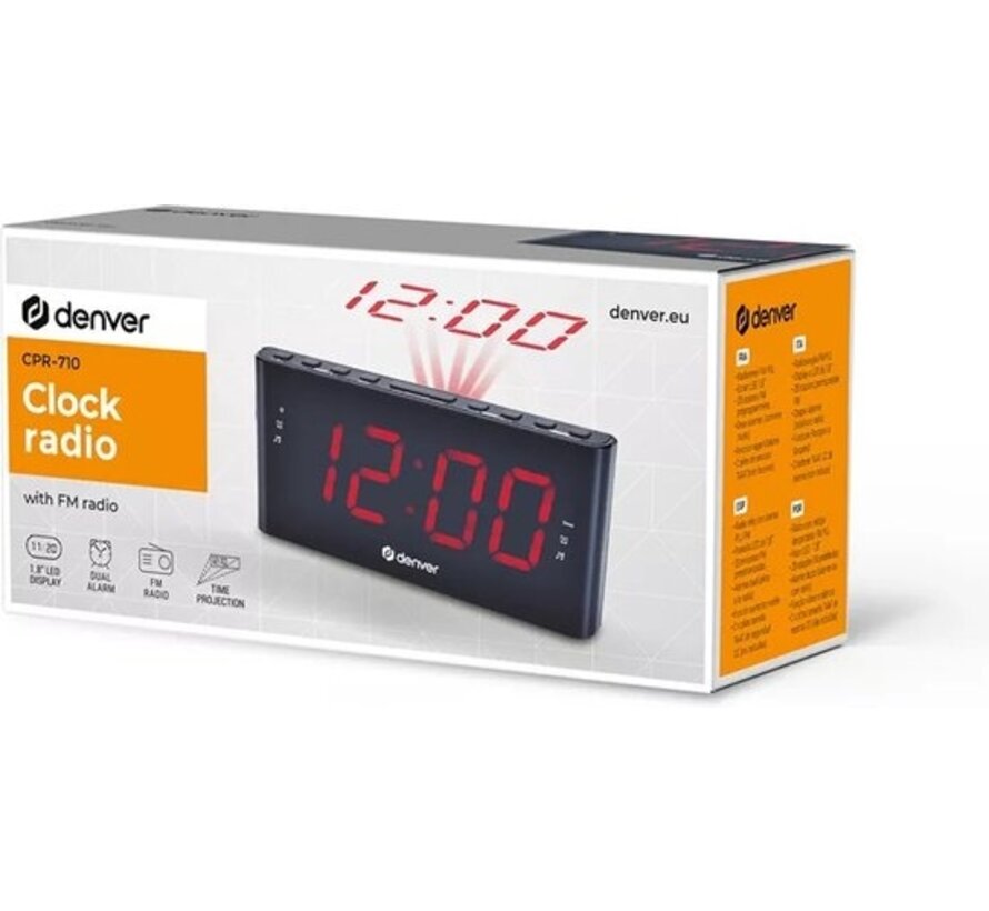 Denver Radio-réveil avec projection - Réveil numérique - Radio FM - Double alarme - CPR710 - Noir