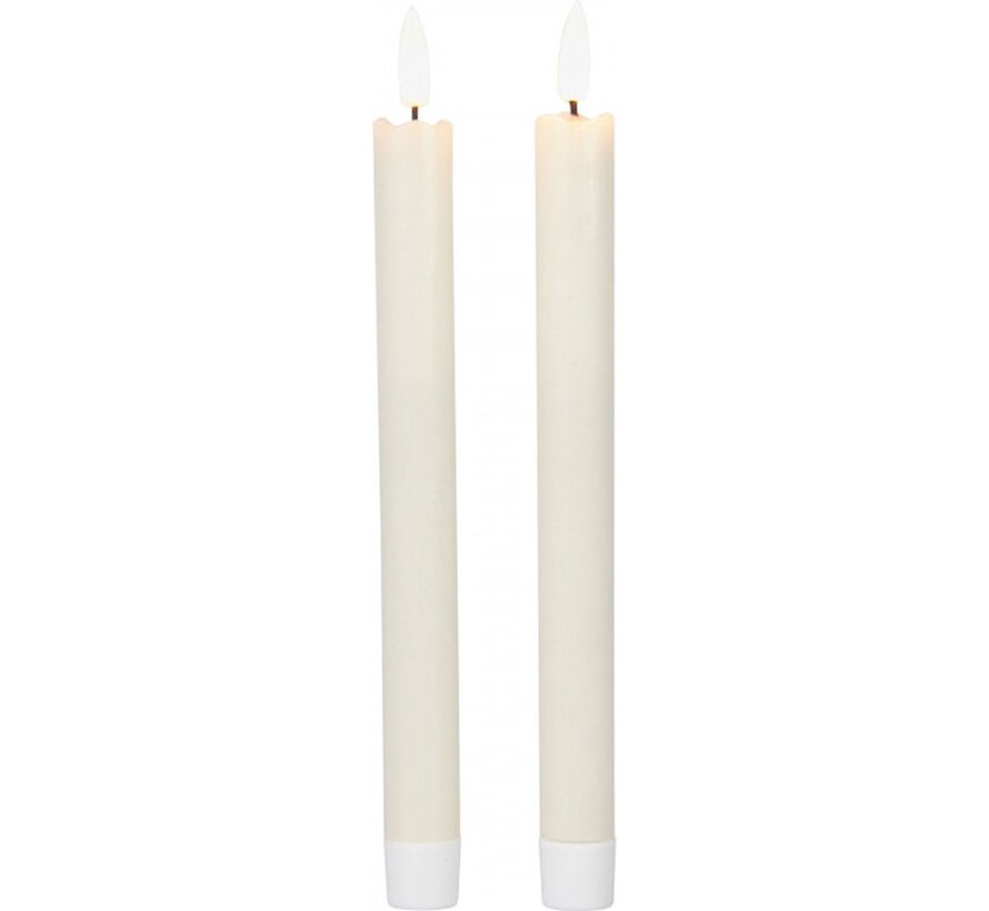O'DADDY® Bougies dînatoires led - set de 2pcs - 24,5 cm - bougies longues - mèche vacillante et télécommande - bougies led - lumière blanche chaude - crème