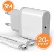 Wurk Wurk - Chargeur - Convient à l'iPhone, aux Airpods et à l'iPad - Chargeur rapide 20W - Câble de charge 3M