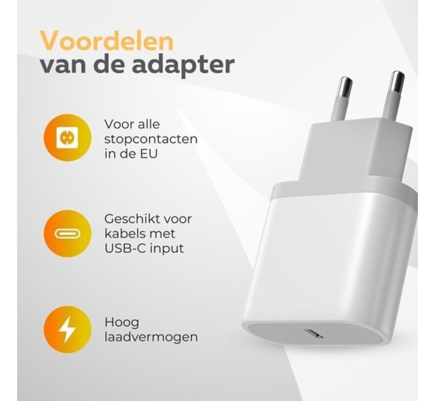 Adaptateur USB-C - Wurk - Chargeur rapide 20W - Convient aux produits Apple et Samsung - Chargeur rapide - Chargeur USB-C - 20W