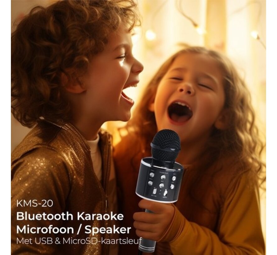 Denver Karaoke Microphone Bluetooth - Sans fil - Ensemble Karaoké - Haut-parleur intégré - AUX - MicroSD - KMS20 - Noir