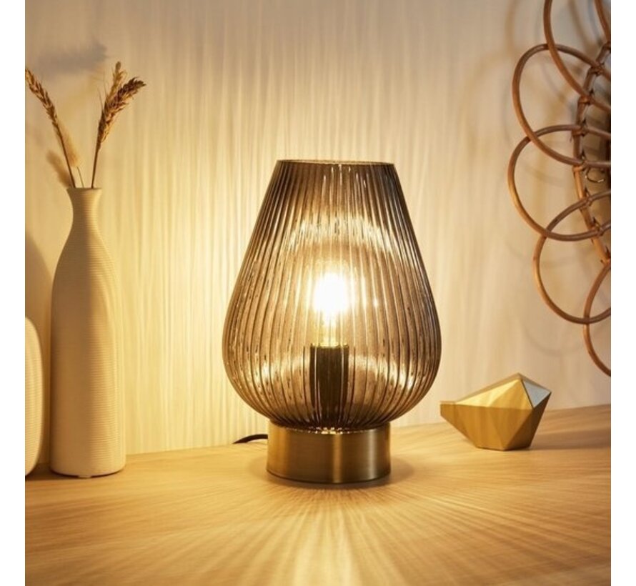 Pauleen Crystal Gloom Lampe de table - E27 - Verre fumé/laiton