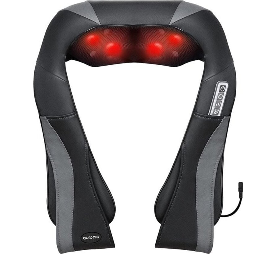 Auronic Coussin de Massage Shiatsu - Appareil électrique - Cou et épaules - Fonction chaleur avec infrarouge - Noir