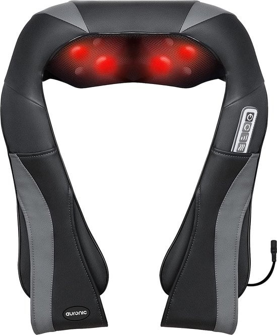 Auronic Coussin de Massage Shiatsu - Appareil électrique - Cou et épaules - Fonction chaleur avec infrarouge - Noir