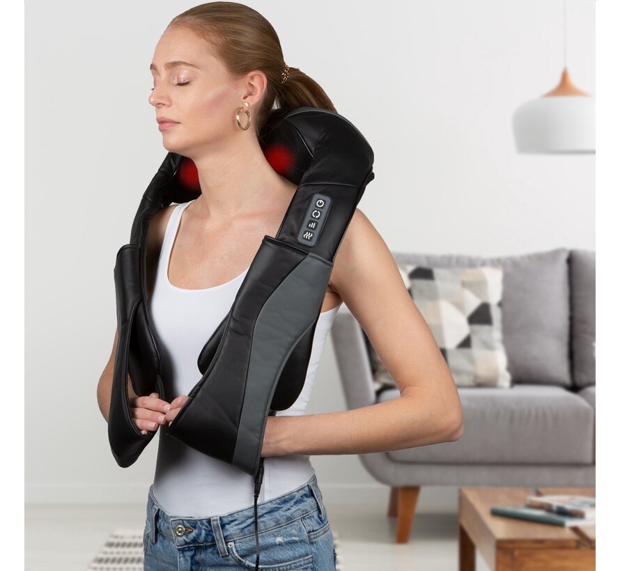 Auronic Coussin de Massage Shiatsu - Appareil électrique - Cou et épaules - Fonction chaleur avec infrarouge - Noir