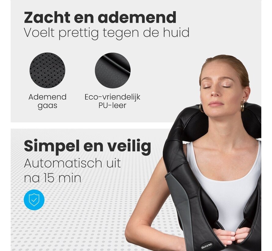 Auronic Coussin de Massage Shiatsu - Appareil électrique - Cou et épaules - Fonction chaleur avec infrarouge - Noir