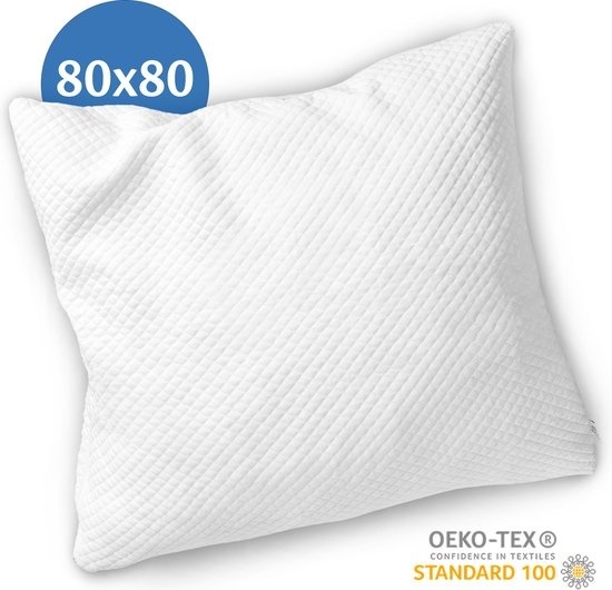 Oreiller orthopédiques en bambou Ella ® pour douleurs aux cervicales - 80 x 80cm - Mousse à mémoire de forme / Rembourrage en mousse à mémoire de forme - Ergonomique et orthopédique - Taie d'oreiller incluse