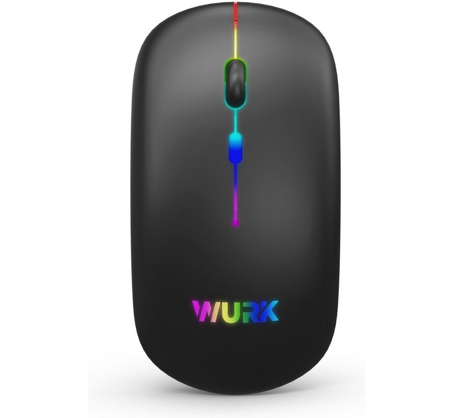 Wurk Wireless RGB Mouse - Rechargeable - Bluetooth 4.0 - 2.4GHz - USB - Sans fil - Souris d'ordinateur - Ordinateur portable - PC - Noir