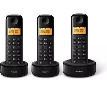 Philips Téléphone sans fil avec 3 combinés - Philips - Téléphone résidentiel avec grand écran (4,1 cm) et reconnaissance des numéros - DECT - D1603B/01 - Noir