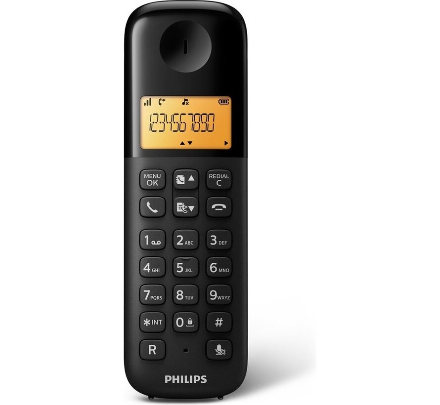 Téléphone sans fil avec 3 combinés - Philips - Téléphone résidentiel avec grand écran (4,1 cm) et reconnaissance des numéros - DECT - D1603B/01 - Noir