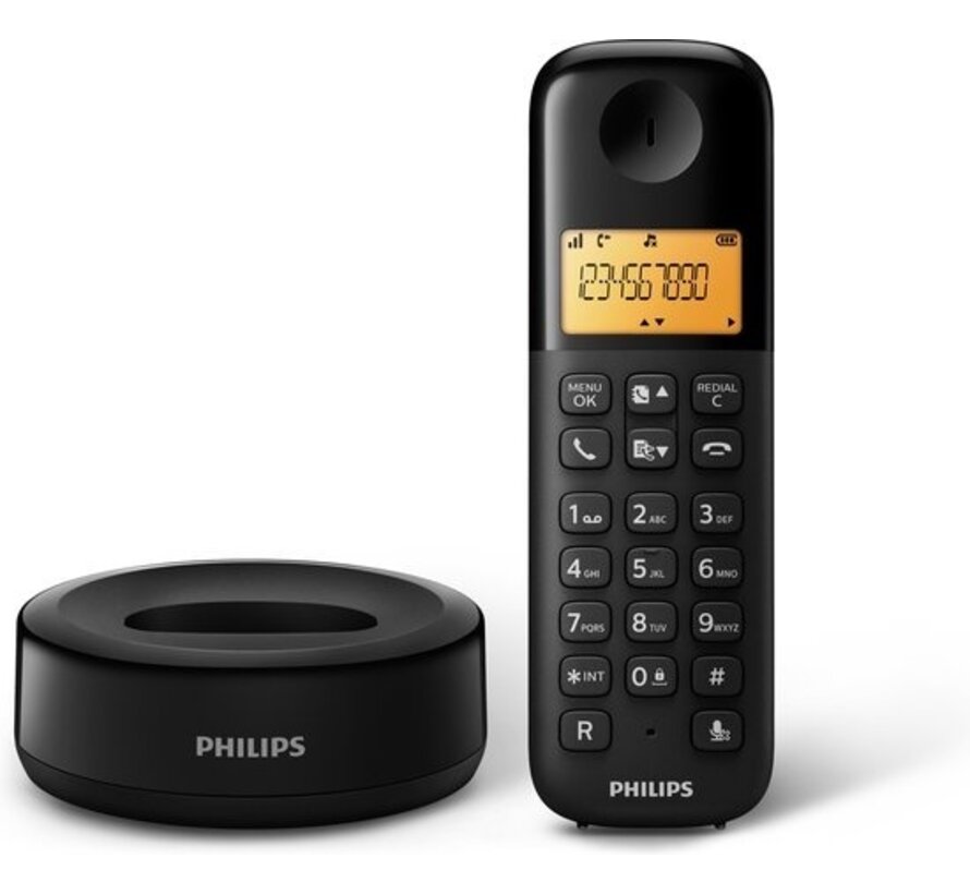 Téléphone sans fil avec 3 combinés - Philips - Téléphone résidentiel avec grand écran (4,1 cm) et reconnaissance des numéros - DECT - D1603B/01 - Noir