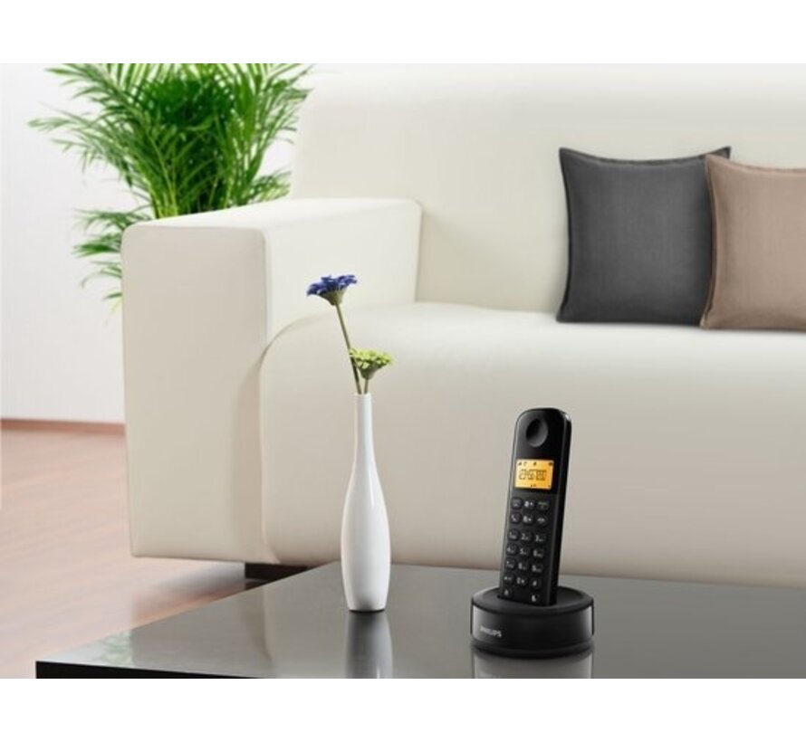 Téléphone sans fil avec 3 combinés - Philips - Téléphone résidentiel avec grand écran (4,1 cm) et reconnaissance des numéros - DECT - D1603B/01 - Noir